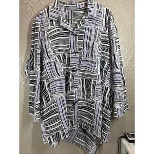 Habitat Womens Lavender Black Blouse Shirt Top Wearable Art Abstract Size Large